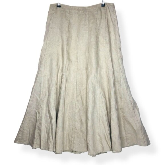 J Jill Fit & Flare Linen Maxi Skirt Size 12 Beige Metallic Travel Boho Romantic - Picture 2 of 13